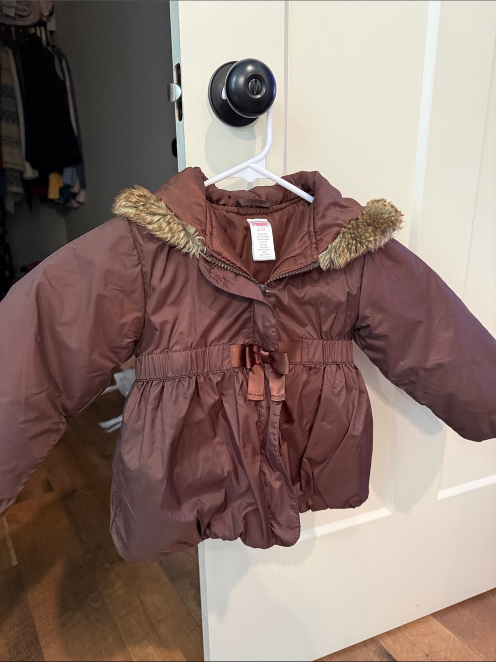 Gymboree Chocolate Brown Hooded Puffer Coat with Faux Fur Trim